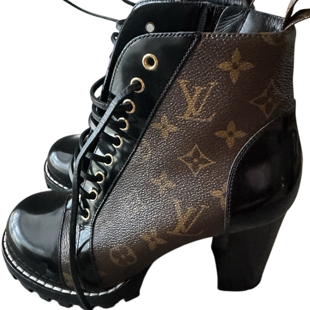 Louis Vuitton Patent Calfskin Monogram Star Trail Ankle Boots Size 39 Black